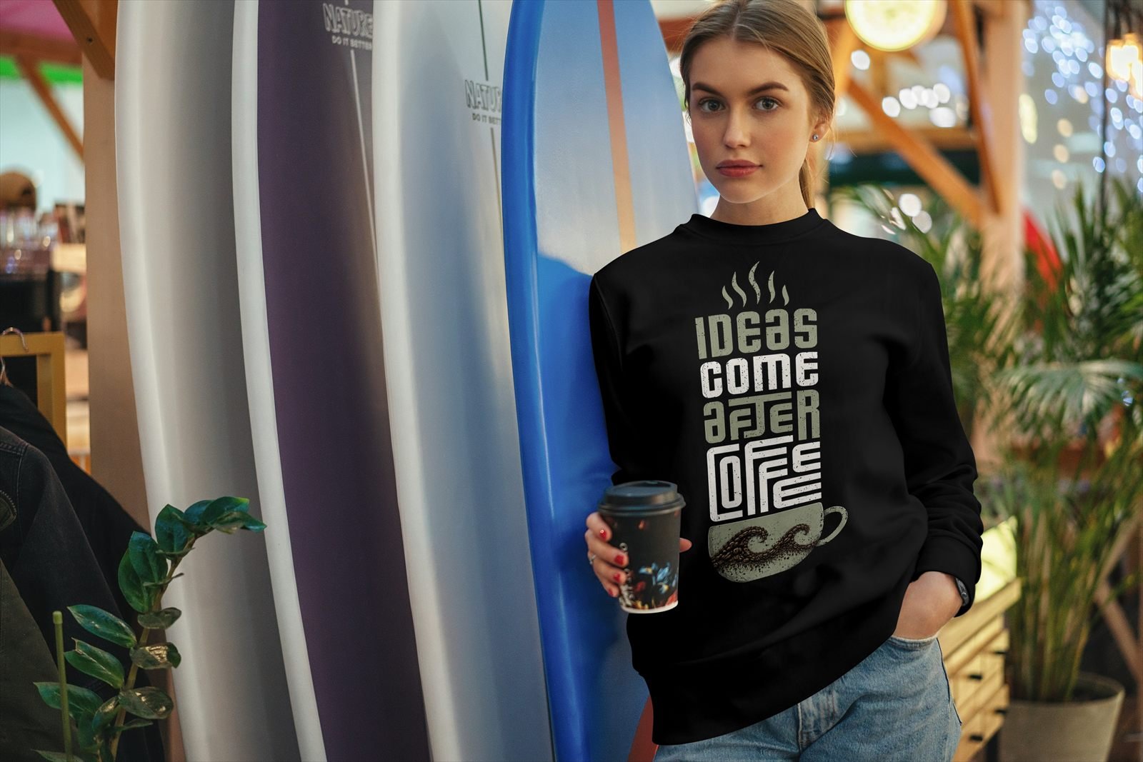 Sudadera estampada Ideas Come After Coffee