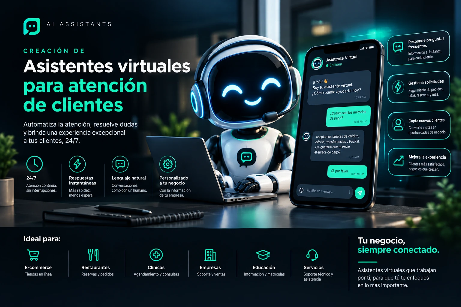 Asistente virtual para atención de clientes (imagen conceptual)